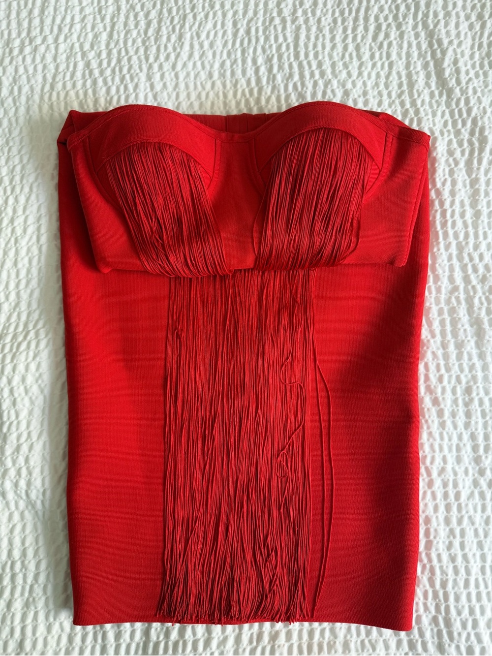 Red Strapless Fringe Bodycon Dress - Picture 4 of 5